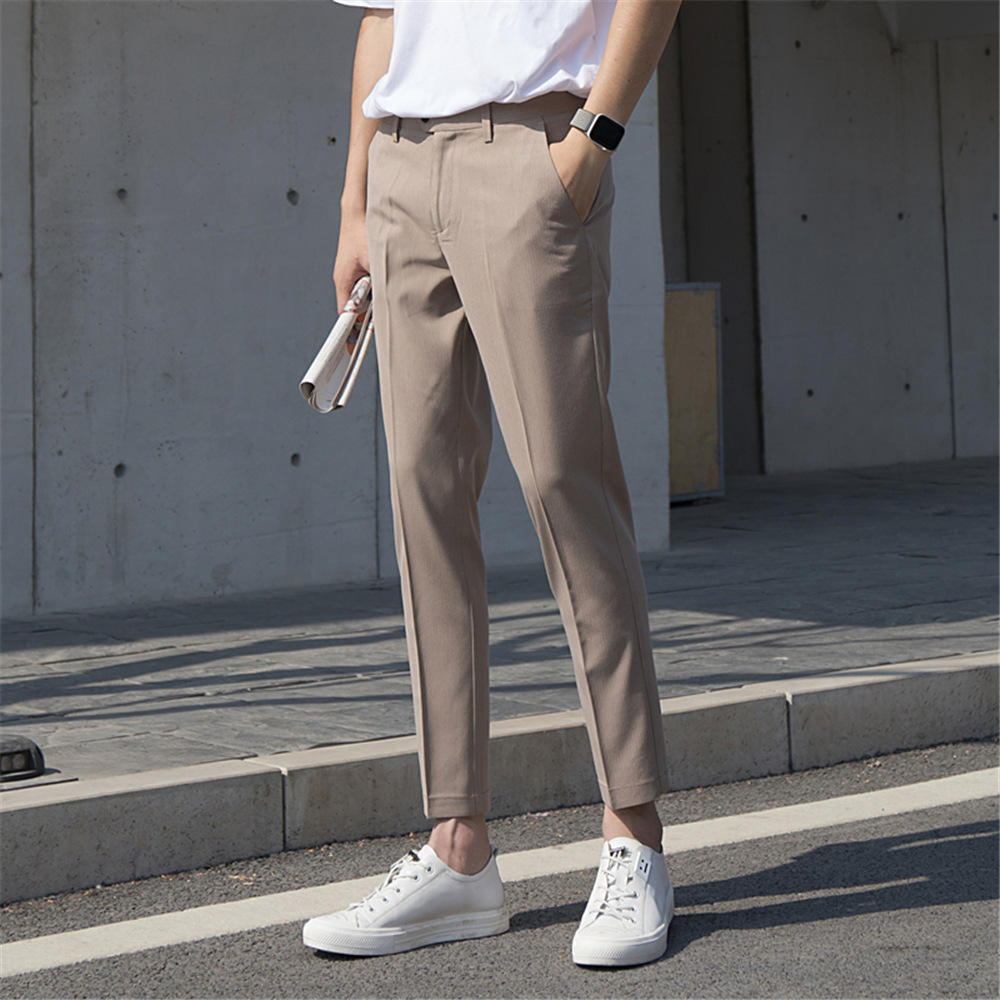 men's breathable non-iron casual pants Korean style slim cropped trousers men's trousers