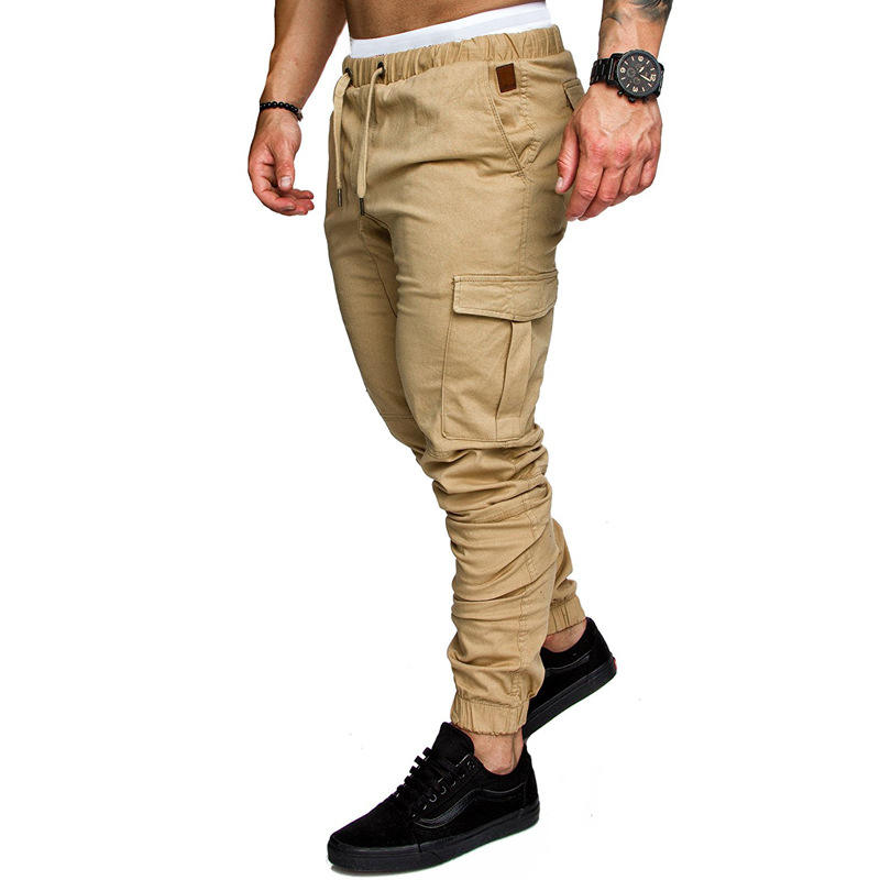 men's tooling multi-pocket track pants joggers men's woven fabric pants men casual trousers