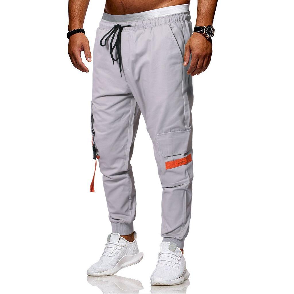 2023 Four seasons men's overalls trend casual bunched foot pants men's small foot sweatpants