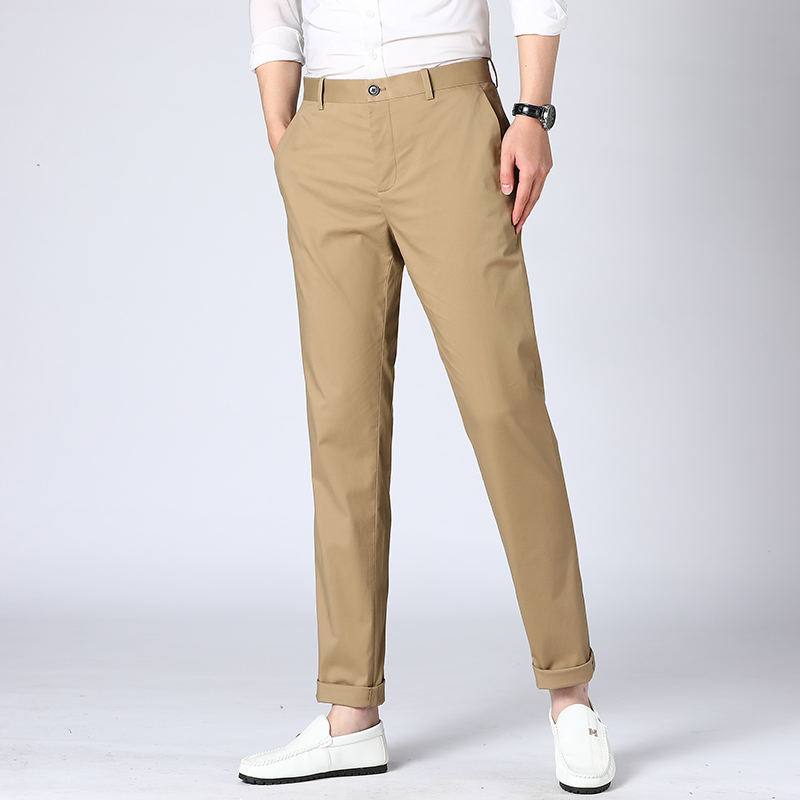 2024 OEM custom logo print non-ironing business trousers stretch workout cotton straight men's long causal solid chino pants