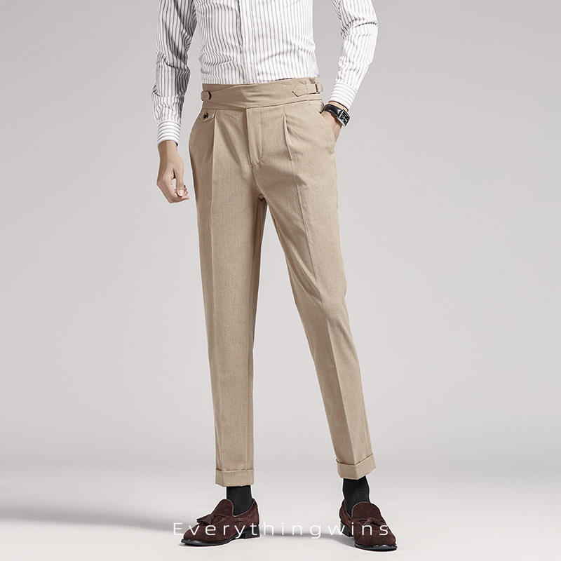 2024 Dress pants men's khaki straight leg hanging business casual pants high waist slim dress pants