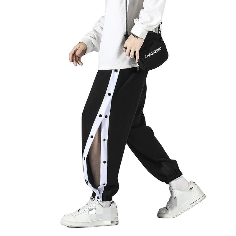 Hot Selling high quality side button Casual MenJogger Pants Patchwork Elastic Mens Sweatpants