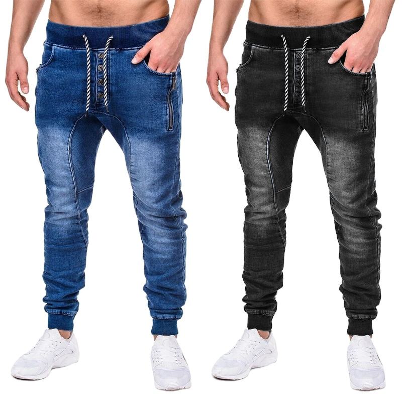 NZK-P1 Hot-selling European and American men's casual sports flower rope button bind feet jeans