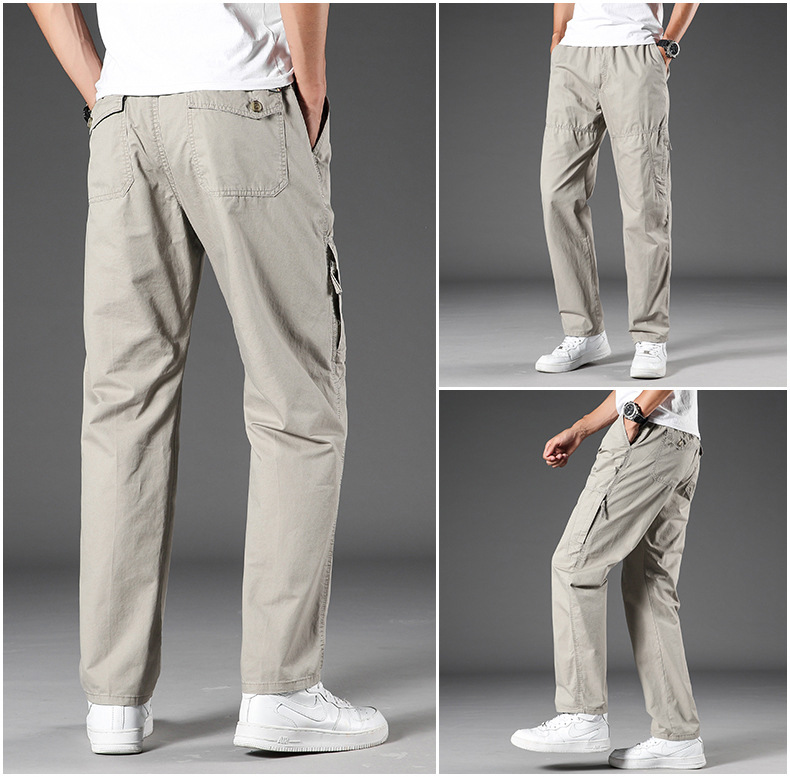 PMT-35 Men's Cotton Multi-Pocket Loose Casual Straight Pants Plus Fertilizer Plus Size Elastic Pants