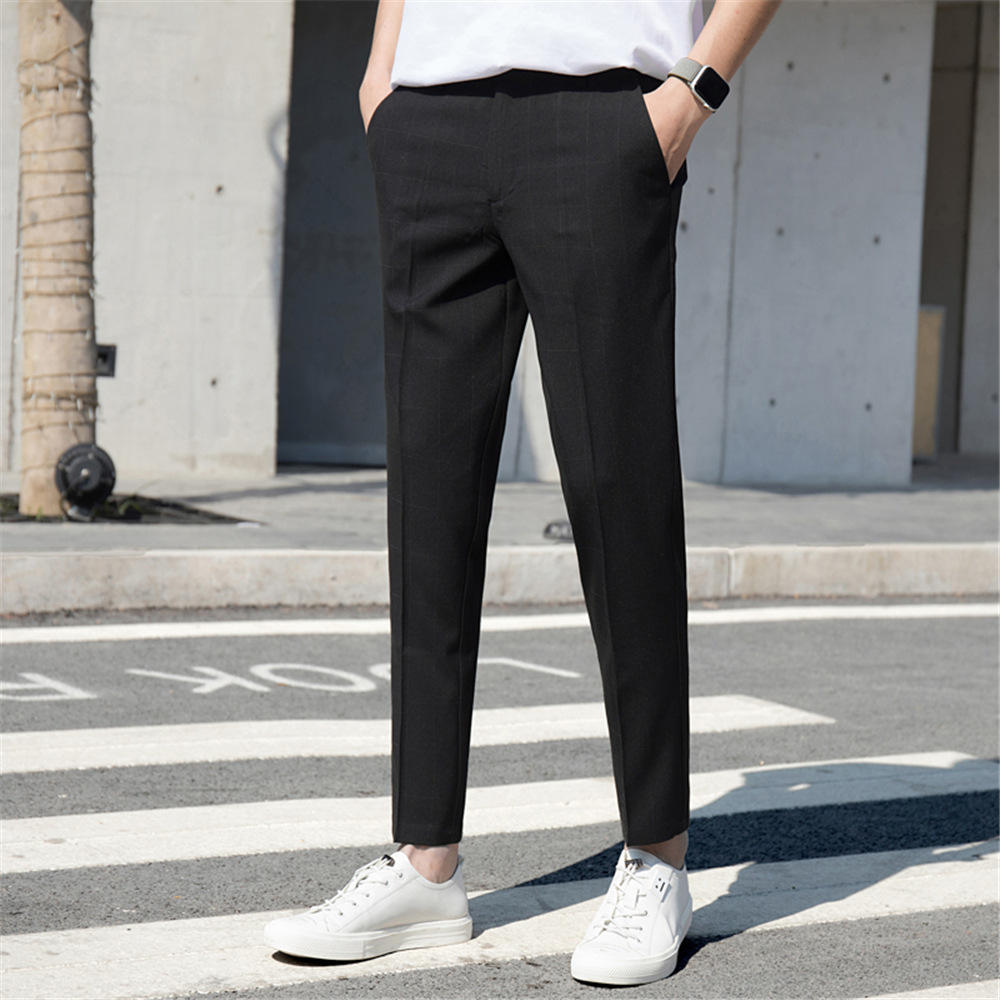 men's summer thin casual ankle length pants men's plaid men's pants