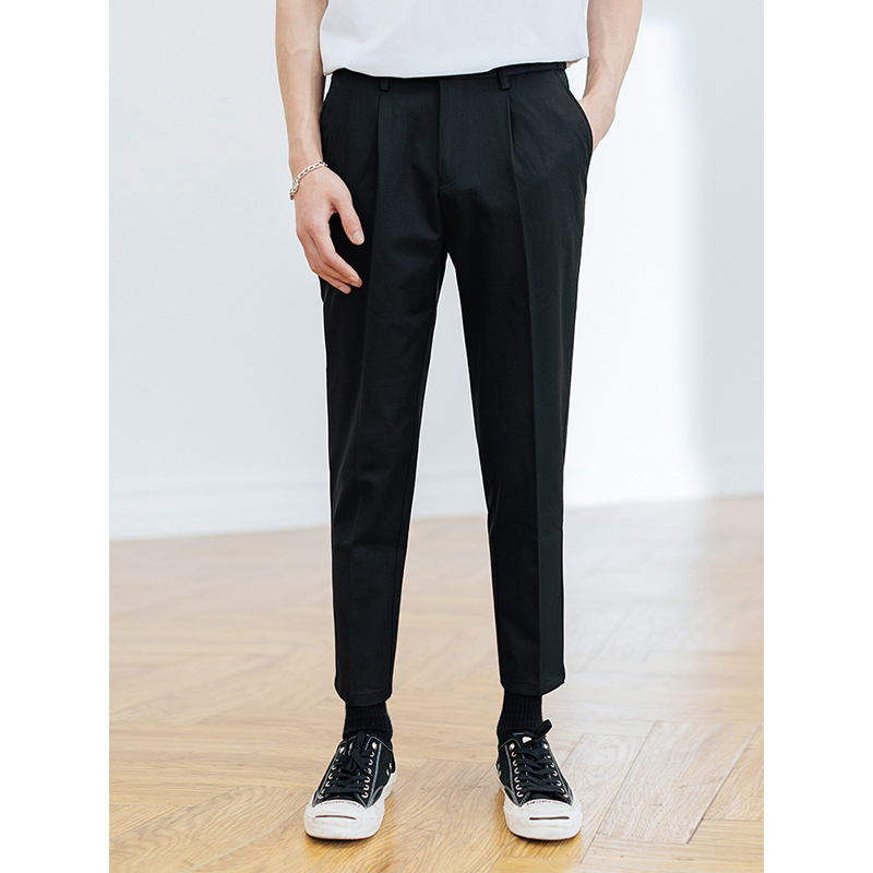 nine-point suit trousers men's self-cultivation plus velvet trousers men's business casual solid color pants