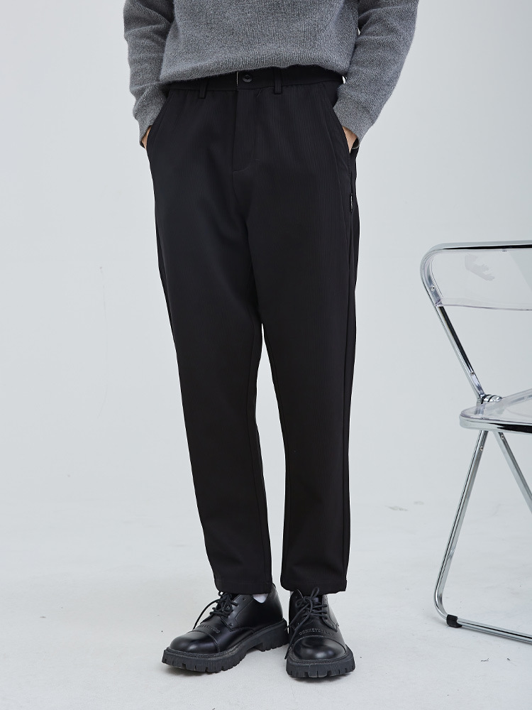 Winter black thin velvet business casual trousers urban men's button straight suit pants