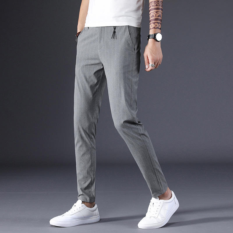 The new trend of men's casual trousers straight stripe trousers