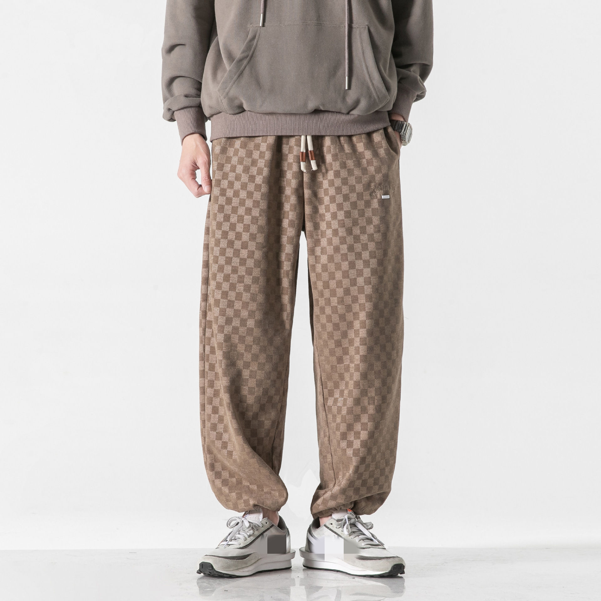 OEM Fashion Trackpants Sweatpants Custom Jogging Pants plaid Sweat Jogger Men