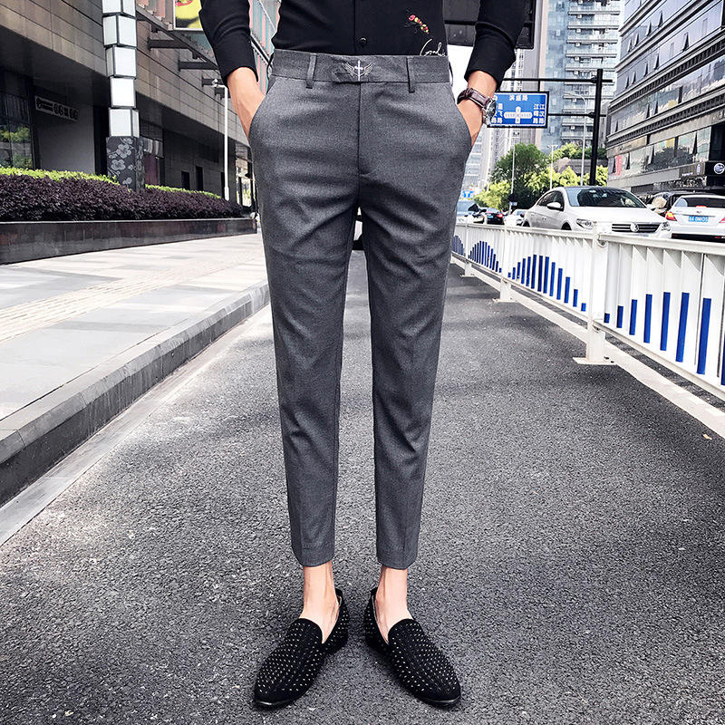 Business Slim Cropped Pants Fashion Trend Pure Color Casual Pants