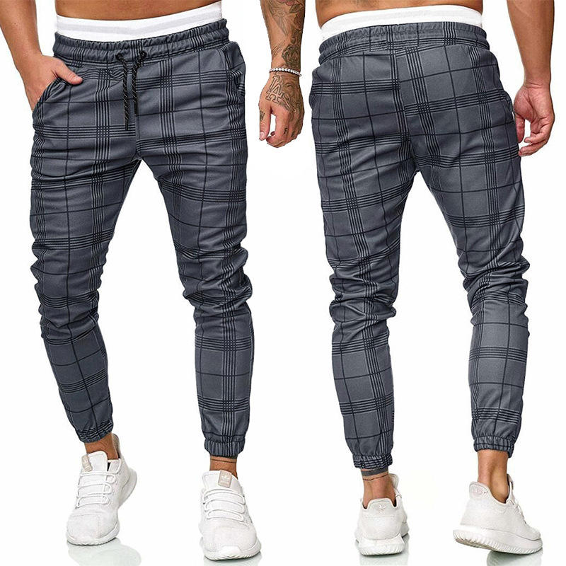 Men's Casual new design Fashion plaid Loose Sweatpants slim Waist Pants Men's Trousers