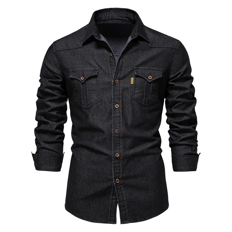 New US Size Free Iron Shirts Men's Casual Solid Color Free Iron Men Long Sleeve Denim Shirts