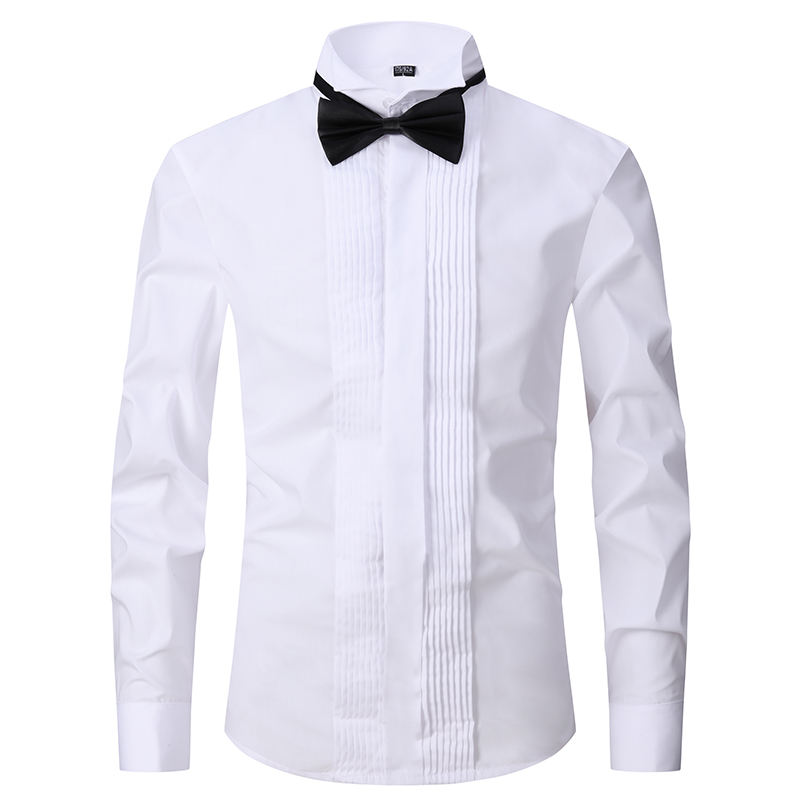 2024 Party New Dovetail Stand Collar Wedding Dress Shirt White French Cuff Shirt for Men's Long Sleeve