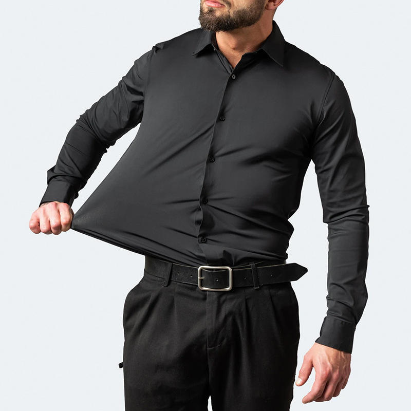 Men's Four Way Stretch Custom Design Dress Shirts Elastic Spandex Shirts For Men