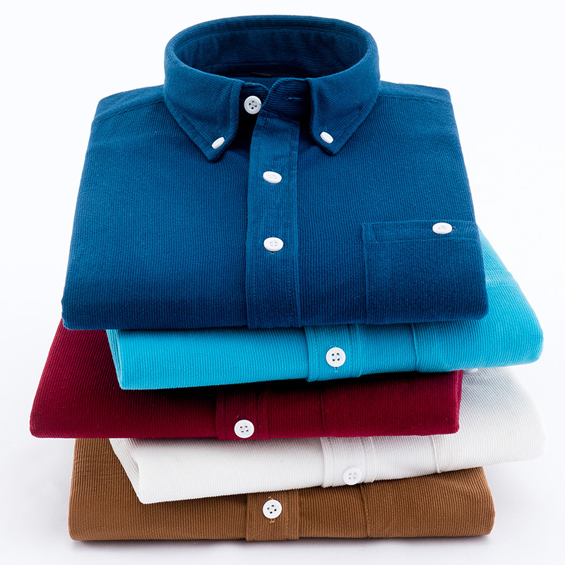 Corduroy men long sleeved slim fitting and thickened casual shirt