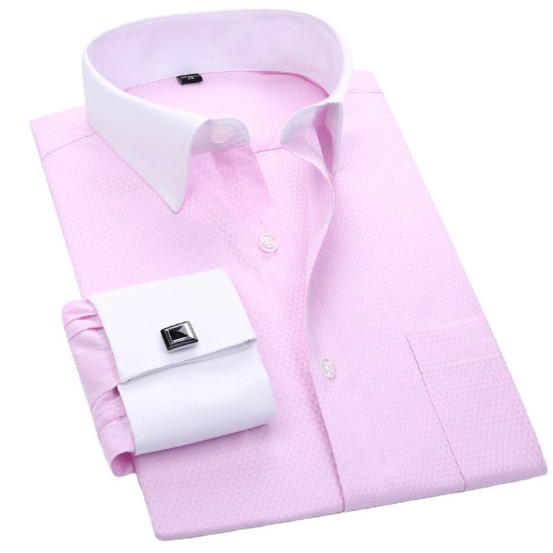 Plain Men's Long Sleeve Cotton Koff Button Solid Color Dress Shirt