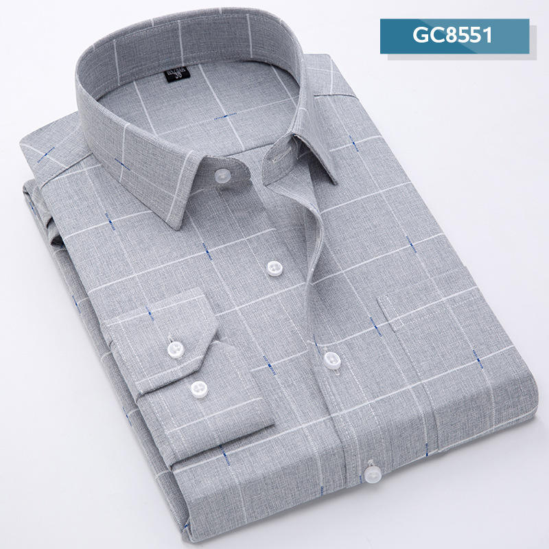 Spring and Autumn New Products Dad Men's Long Sleeve Plaid Cotton Silk Non-iron Men's Shirt