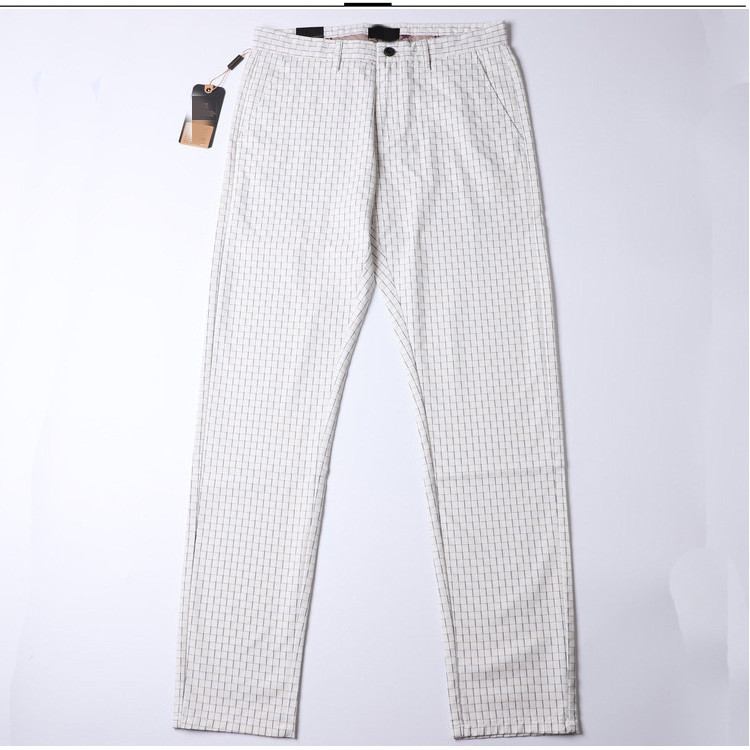 cotton casual white plaid long straight cargo suit men's pant trouser